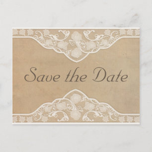 Carte Postale Faire-part Belle toile Vintage et dentelle Regarder la date