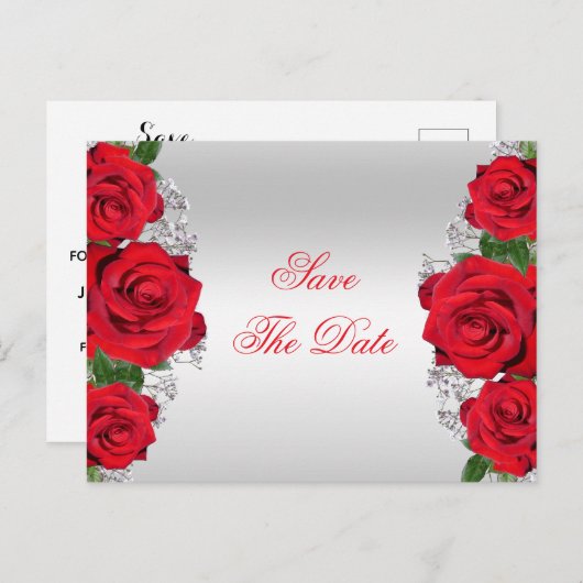 Carte Postale Faire-part Belles Roses Rouges Romantiques Anniversaire (Devant / Derrière)