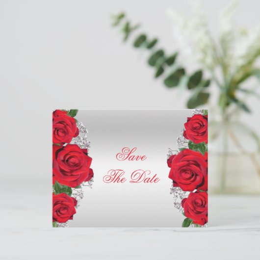 Carte Postale Faire-part Belles Roses Rouges Romantiques Anniversaire (Debout devant)