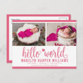 Carte Postale Faire-part Berry Pink Hello World Photo Birth Stat (Devant / Derrière)