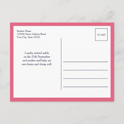 Carte Postale Faire-part Berry Pink Hello World Photo Birth Stat (Dos)