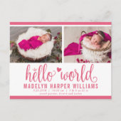 Carte Postale Faire-part Berry Pink Hello World Photo Birth Stat (Devant)