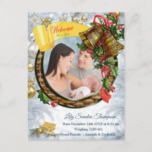 Carte Postale Faire-part Bienvenue, c'est une Bébé Fille de Noël