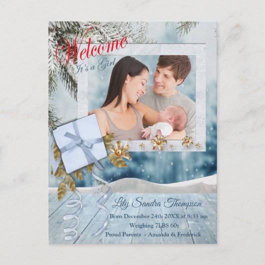 Carte Postale Faire-part Bienvenue c'est une fille (Devant)