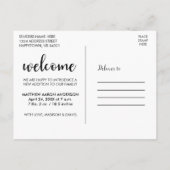 Carte Postale Faire-part Bienvenue Nouveau Bébé Écriture Moderne Noire (Dos)