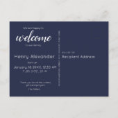 Carte Postale Faire-part Bienvenue White Script Overlay photo personnalisée (Dos)