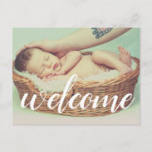 Carte Postale Faire-part Bienvenue White Script Overlay photo personnalisée (Devant)