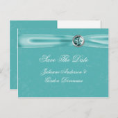 Carte Postale Faire-part Bijoux en ruban Damas turquoise Enregistrer La Dat (Devant / Derrière)