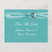Carte Postale Faire-part Bijoux en ruban Damas turquoise Enregistrer La Dat (Devant)