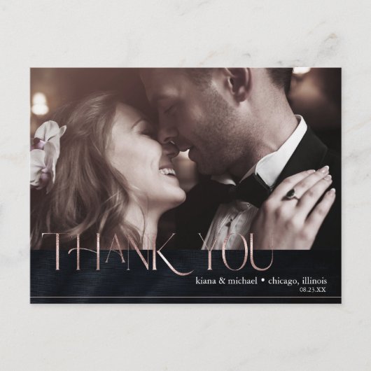 Carte Postale Faire-part Bijoux feuille Mariage Merci Rose or830 (Devant)