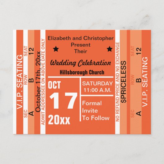 Carte Postale Faire-part Billet Pour Amuser Mariage Enregistrer La Date Ora (Devant)