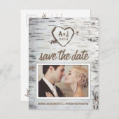 Carte Postale Faire-part Birch Tree Bark Mariage rustique Enregistrer les c (Devant / Derrière)