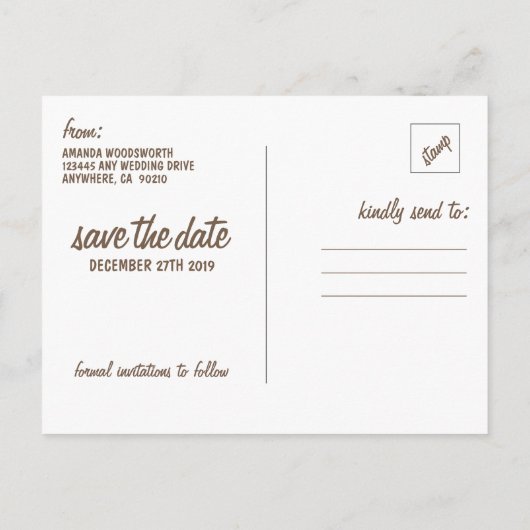 Carte Postale Faire-part Birch Tree Bark Mariage rustique Enregistrer les c (Dos)