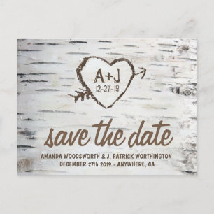 Carte Postale Faire-part Birch Tree Bark Mariage rustique Enregistrer les c