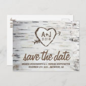 Carte Postale Faire-part Birch Tree Bark Mariage rustique Enregistrer les c (Devant / Derrière)