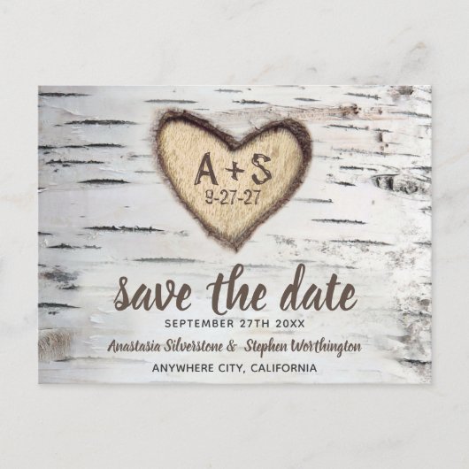 Carte Postale Faire-part Birch Tree Rustic Mariage campagnard Enregistrer l (Devant)