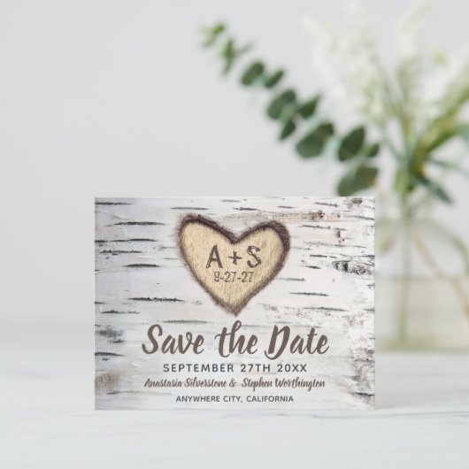 Carte Postale Faire-part Birch Tree Rustic Mariage campagnard Enregistrer l (Debout devant)