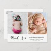 Carte Postale Faire-part Birth Announcement Thank You Modern Script Photo (Devant / Derrière)