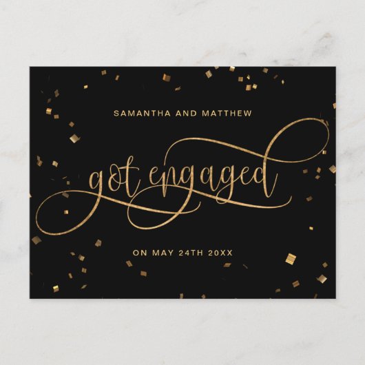 Carte Postale Faire-part Black and Gold, Engagé Confetti, Fiançailles (Devant)