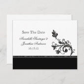 Carte Postale Faire-part Black and Silver Swirls Enregistrer la date (Devant / Derrière)