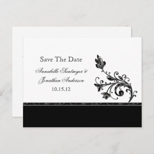 Carte Postale Faire-part Black and Silver Swirls Enregistrer la date (Devant / Derrière)