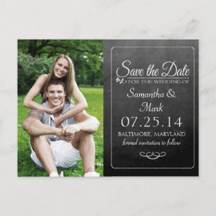Carte Postale Faire-part Black Chalkboard Photo Enregistrer la date