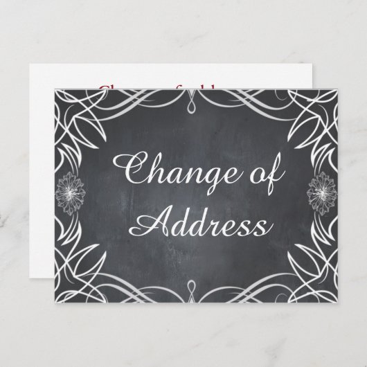 Carte Postale Faire-part Black Chalkboard Swirl élégant Changement d'adress (Devant / Derrière)