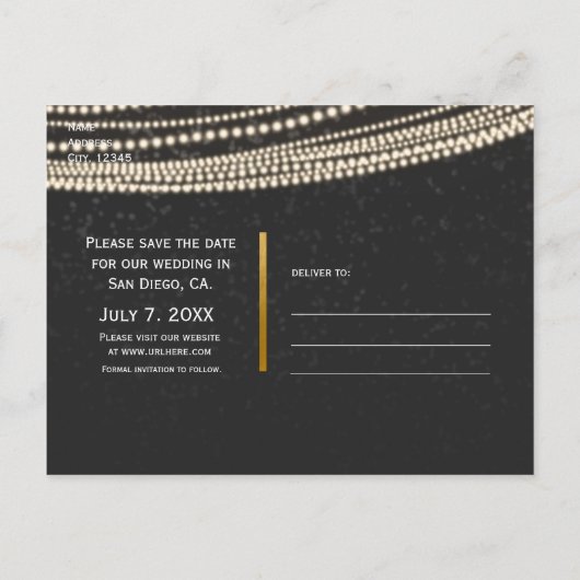 Carte Postale Faire-part Black Dark Night Sky & String Lights Enregistrer L (Dos)