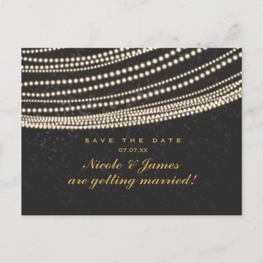 Carte Postale Faire-part Black Dark Night Sky & String Lights Enregistrer L (Devant)