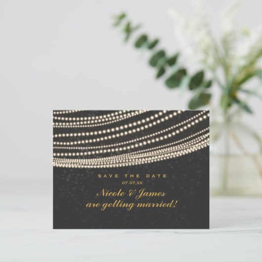 Carte Postale Faire-part Black Dark Night Sky & String Lights Enregistrer L (Debout devant)