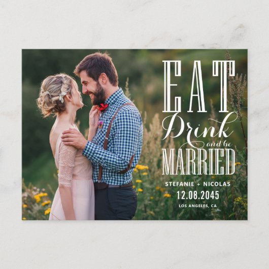 Carte Postale Faire-part Black Eat Drink and Be Married Photo Enregistrer l (Devant)