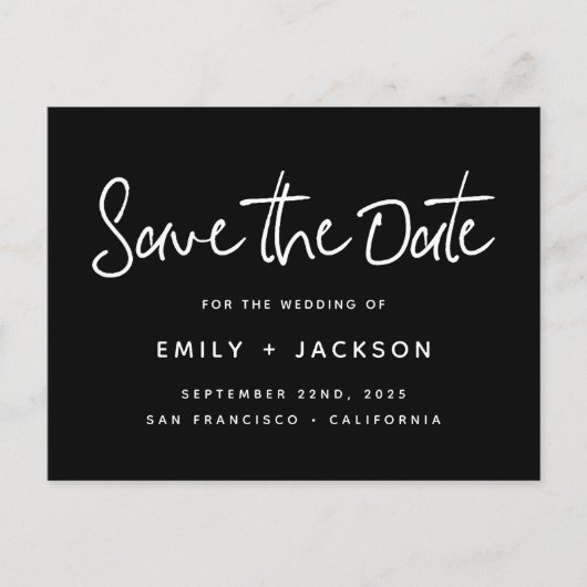 Carte Postale Faire-part Black Elegant Script Modern Simple Enregistrer la  (Devant)