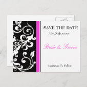 Carte Postale Faire-part Black Et Hot Rose Enregistrer La Date (Devant / Derrière)