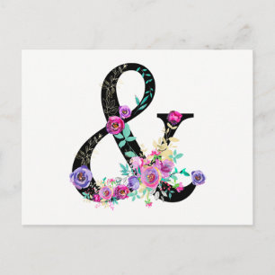 Carte Postale Faire-part Black Floral Moderne Ampersand Chic Enregistrer la