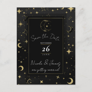 Carte Postale Faire-part Black & Gold Celestial Moon & Stars Enregistrer la