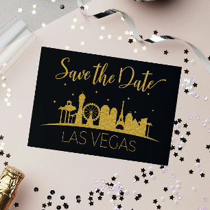 Carte Postale Faire-part Black Gold Las Vegas Strip Wedding Enregistrer La