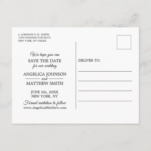 Carte Postale Faire-part Black Gold Laurel Monogramme ENREGISTRER LE Mariag (Dos)