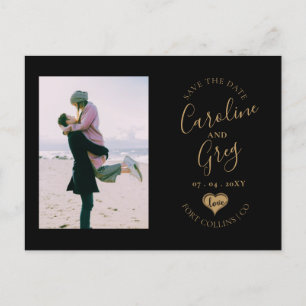 Carte Postale Faire-part Black Gold Love Typographie Photo Enregistrer la d