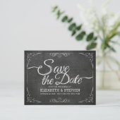 Carte Postale Faire-part Black Gold Script Chalkboard Mariage Enregistrer l (Debout devant)