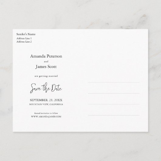 Carte Postale Faire-part Black Handwriting Simple Photo Enregistrer la date (Dos)