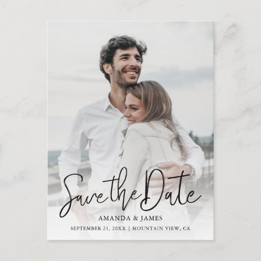 Carte Postale Faire-part Black Handwriting Simple Photo Enregistrer la date (Devant)