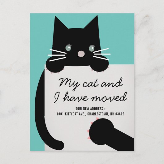 Carte Postale Faire-part Black Kitty Chat Lumière Turquoise Moteur Faire-pa (Devant)