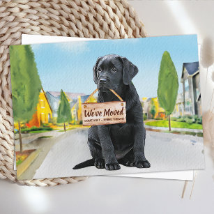 Carte Postale Faire-part Black Labrador Nous avons déplacé un chien mignon 