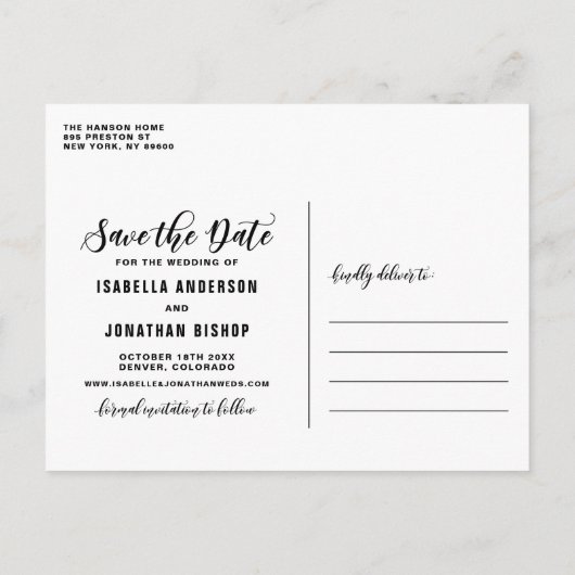Carte Postale Faire-part Black Script Trois photo Collage Enregistrer la da (Dos)