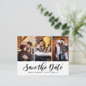 Carte Postale Faire-part Black Script Trois photo Collage Enregistrer la da (Debout devant)