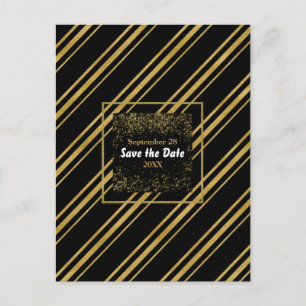 Carte Postale Faire-part Black & Sparkling Gold Stripe moderne Enregistrer