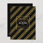 Carte Postale Faire-part Black & Sparkling Gold Stripe moderne Enregistrer  (Devant / Derrière)