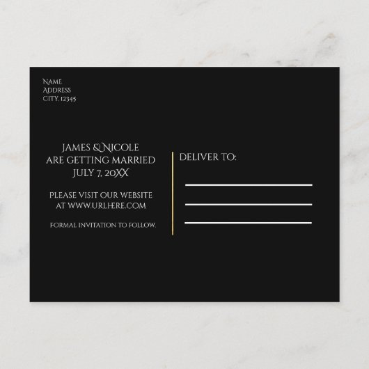 Carte Postale Faire-part Black & Sparkling Gold Stripe moderne Enregistrer  (Dos)