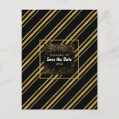 Carte Postale Faire-part Black & Sparkling Gold Stripe moderne Enregistrer  (Devant)