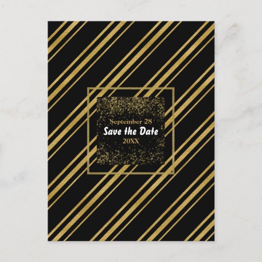 Carte Postale Faire-part Black & Sparkling Gold Stripe moderne Enregistrer  (Devant)